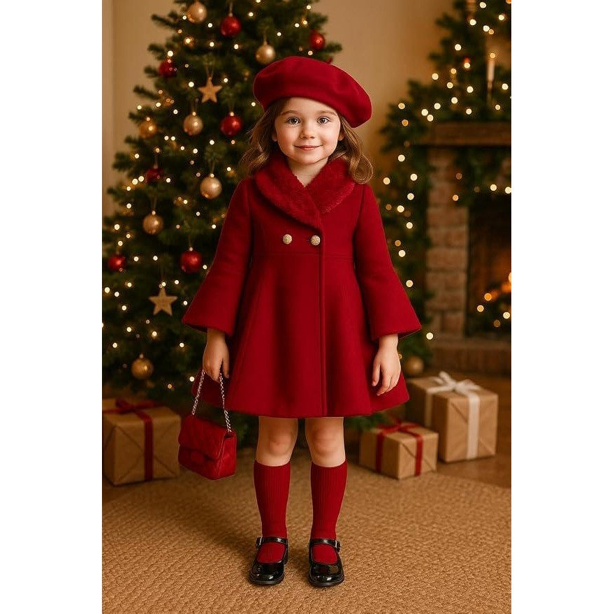 MSRP $47 Deerhobbes Girls 7Y Toddler Dress Coat Winter Coat Peacoat Fur Collar