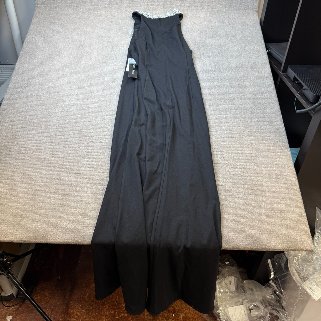 MSRP $160 Papell Boutique Womens 14, 16 Black Embellished Evening Gown Halter Ne