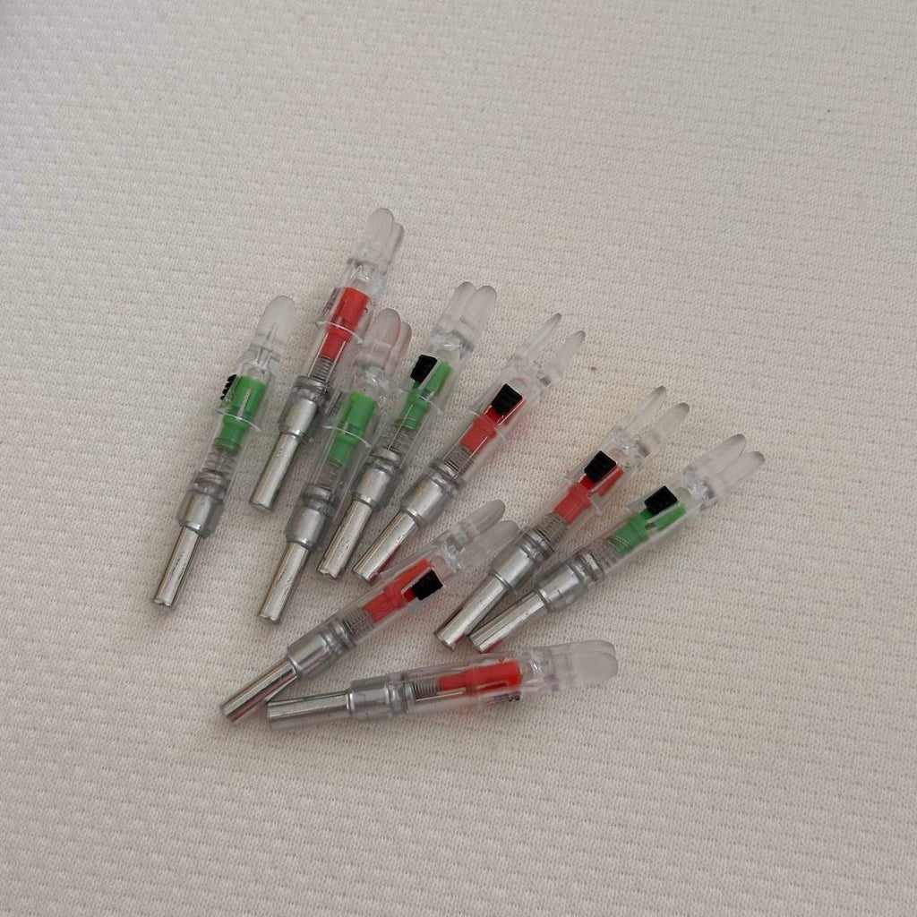 Set of 9 S LED Red Green Lighted Nocks for Arrows 0.244"/6.20mm On/Off Switch