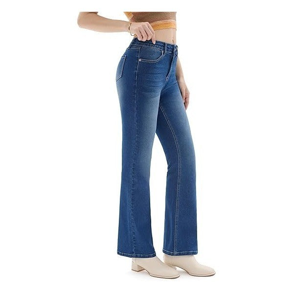 MSRP $57 Prettyleaf Women's Blue L 28" Petite Stretch Flare Jeans High Waisted