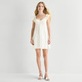 MSRP $64 As U Wish Womens Juniors S White Babydoll Dress Sweetheart Neck Short