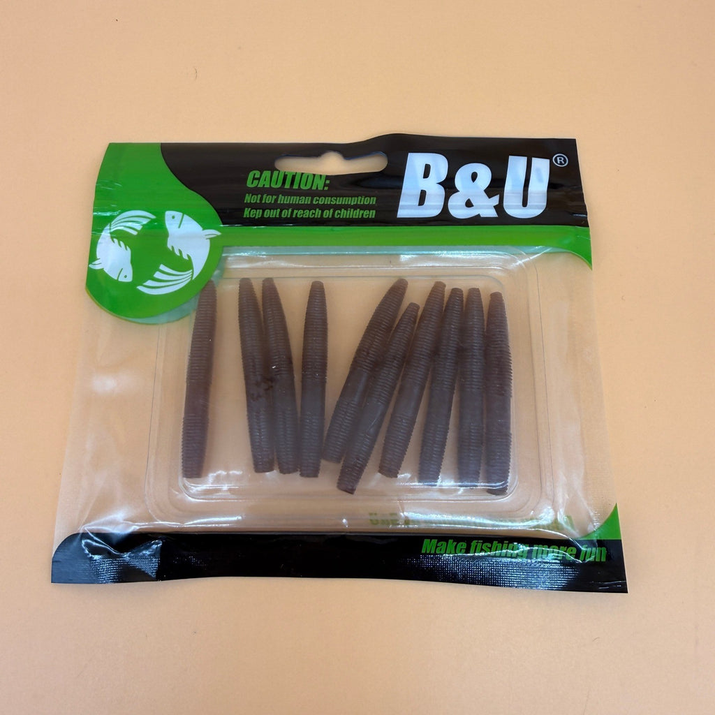 Pack of 10 B&U Brown Floating Senko Worms Bass Fishing Lure Ned Wacky Rig Soft