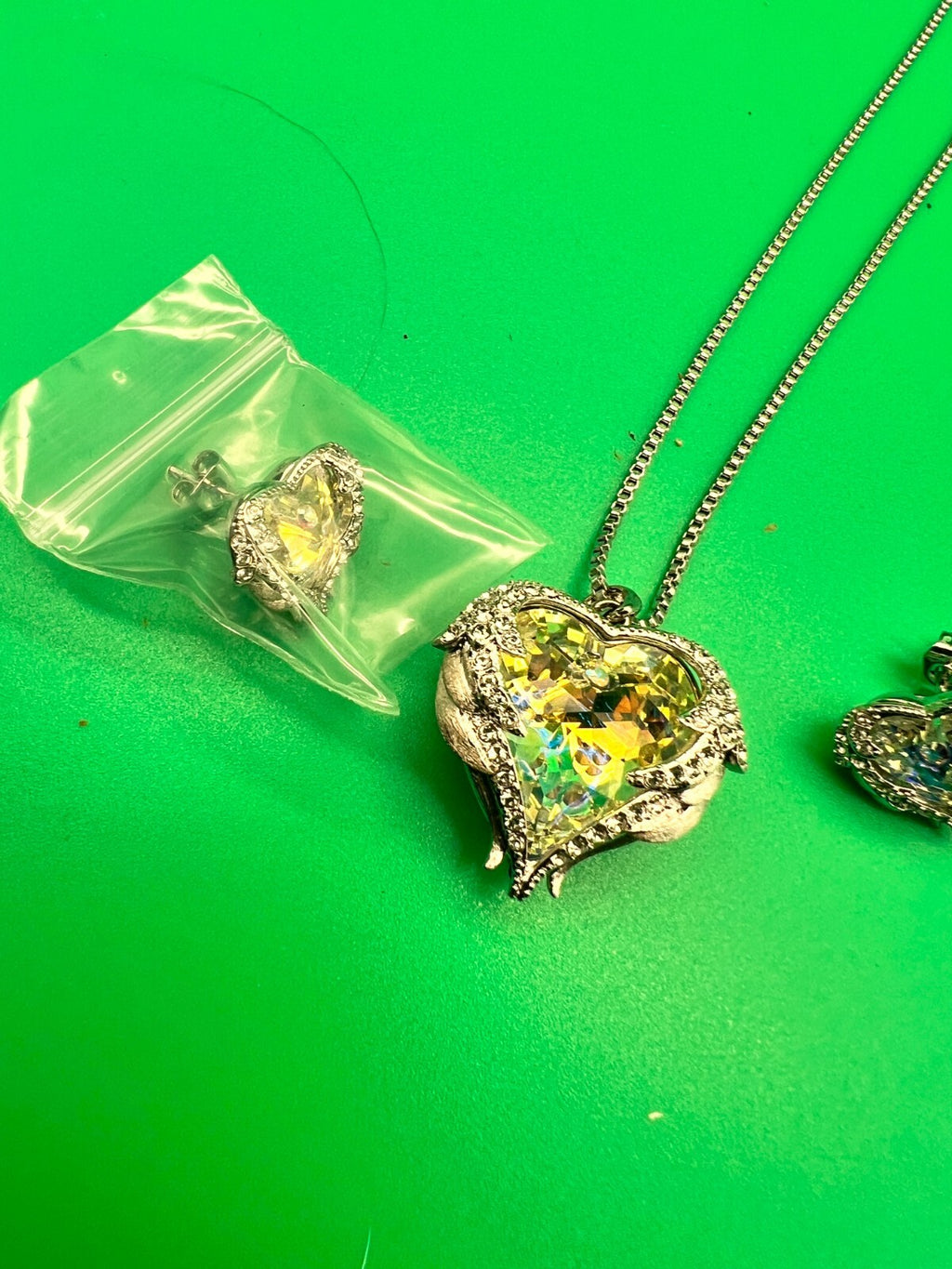 CDE Jewelry Set Angel Wing Love Heart Pendant Necklaces and Earrings w/ Birthsto