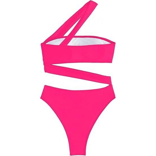 MSRP $47 Lilosy S Tube Hot Pink Sexy Cutout Bandeau One Piece Swimsuit High Wai