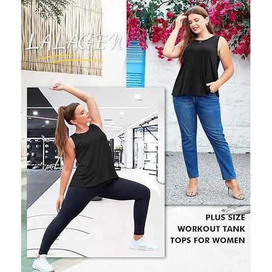NWT Lalagen Women's XXL Black Plus Size Workout Tank Tops Sleeveless Summer