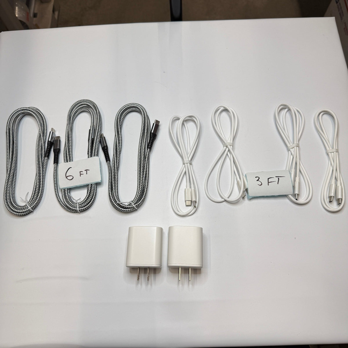 Set of 9 - 7 USB C to USB C Fast Charging Cables 3ft 6ft, 2 Wall Adapters