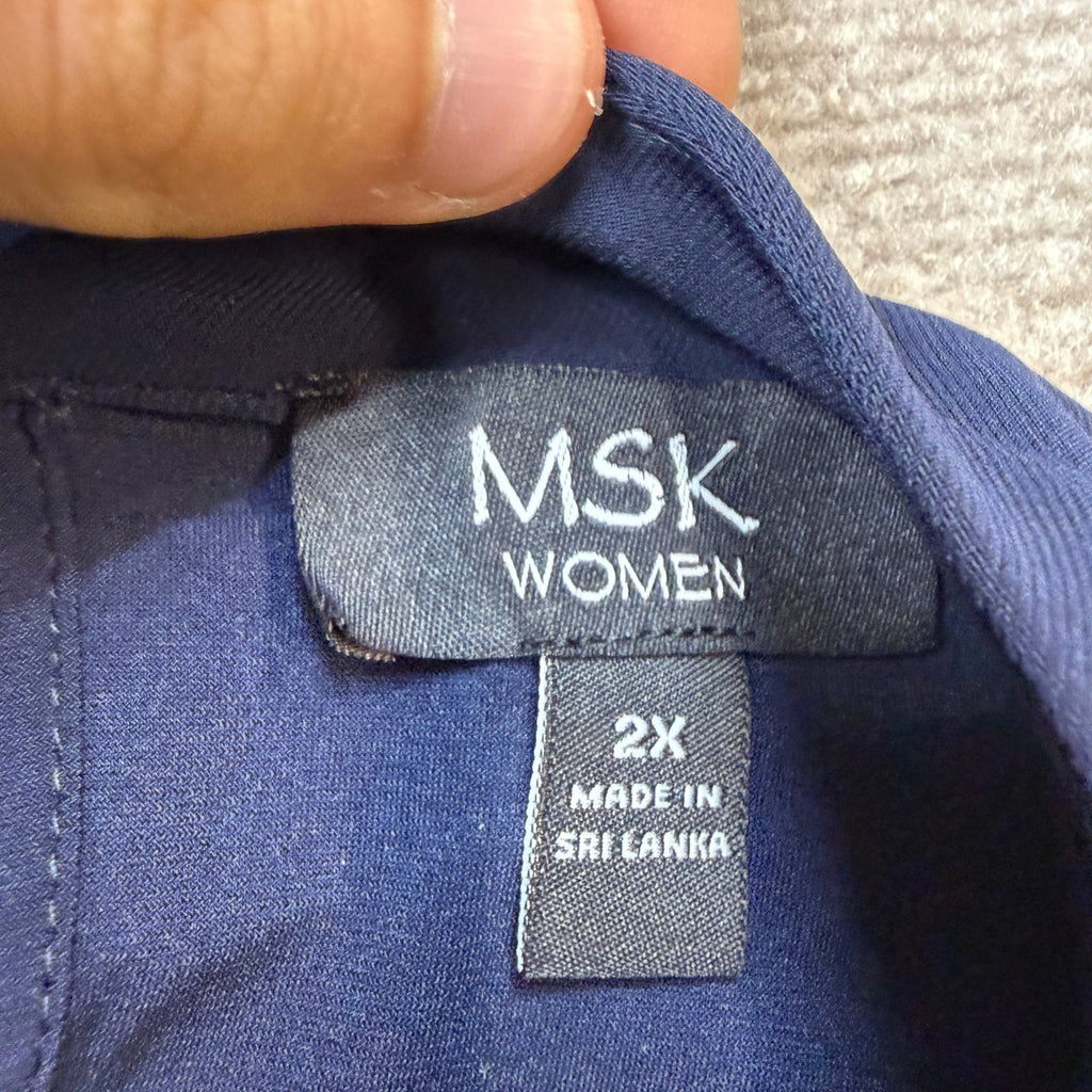 MSRP $84 MSK Women's 2X Navy Mock Neck Combo Sleeve Dress
