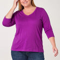 MSRP $18 St. John's Bay Womens XXL Purple V Neck 3/4 Sleeve T-Shirt