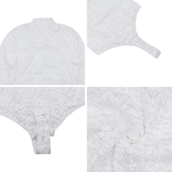 MSRP $33 RARITYUS Women's S See Through Floral Lace Long Sleeve Bodysuit Sexy