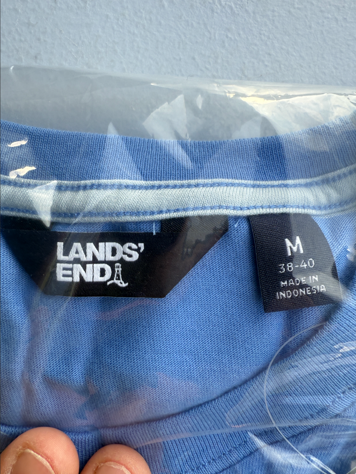 Lands' End Men's Super-T T-Shirt Sz M Short Sleeve Striped Chicory Blue/Blue Bro