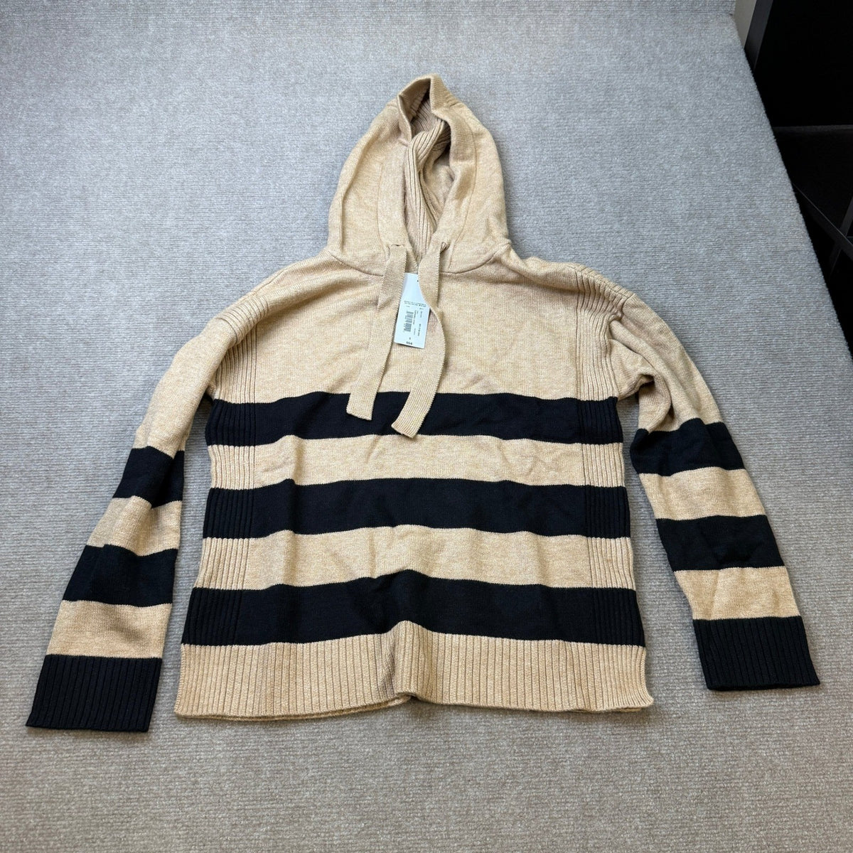 MSRP $54 Liz Claiborne Womens S Caramel Heather Striped Hooded Pullover Sweater