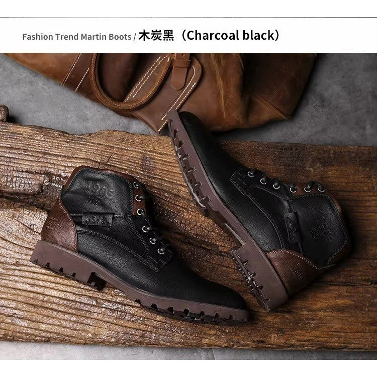 Men's US 15 Black Ankle Boots Lace Up Oxford Faux Leather Motorcycle Boots Com