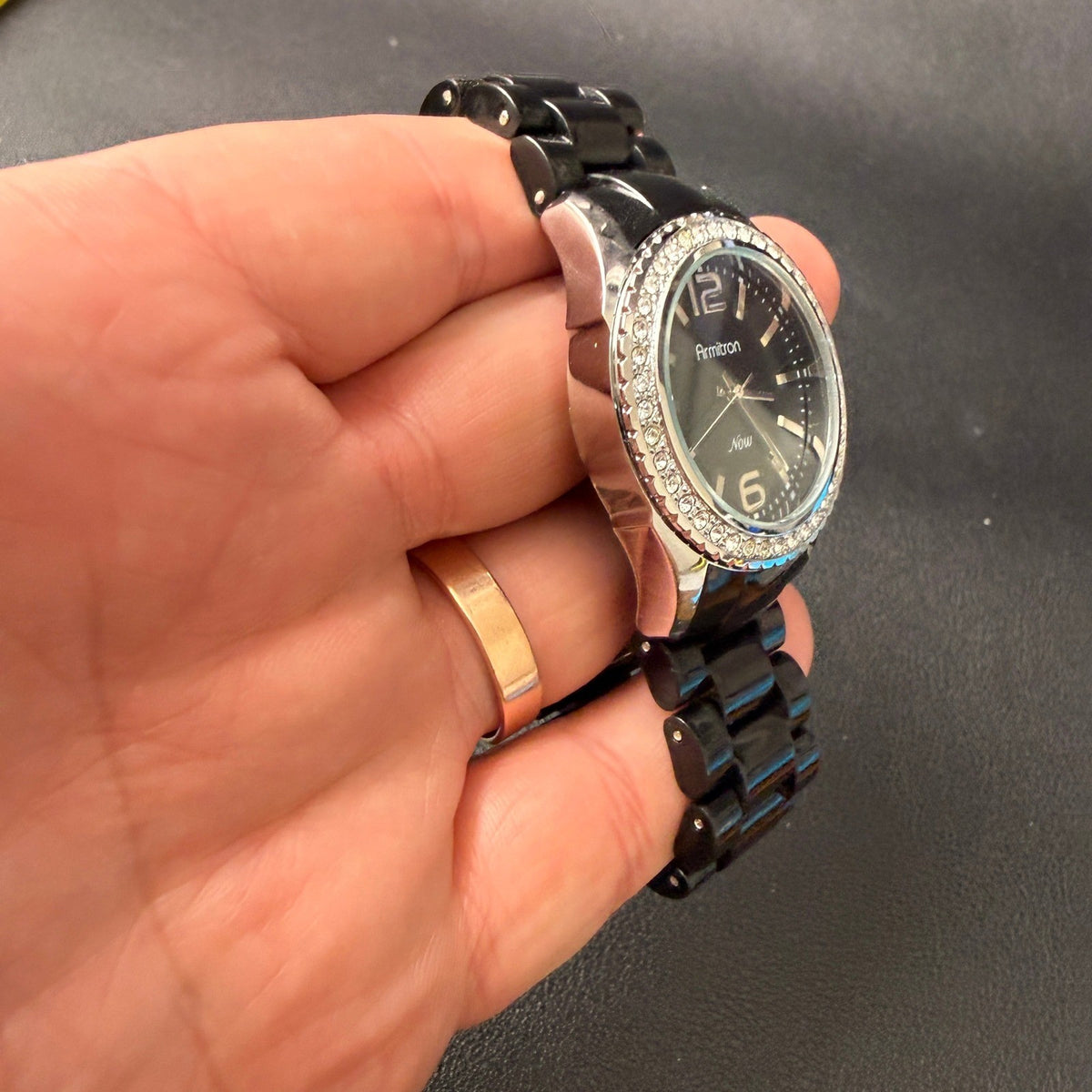 Armitron Now 75/3935SV Women's Silver Tone Quartz Black Band Watch New Battery