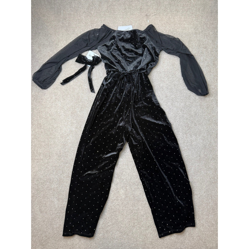 MSRP $74 Speechless Girls' 8 Black Velvet Pearl-Embellished Jumpsuit Long She