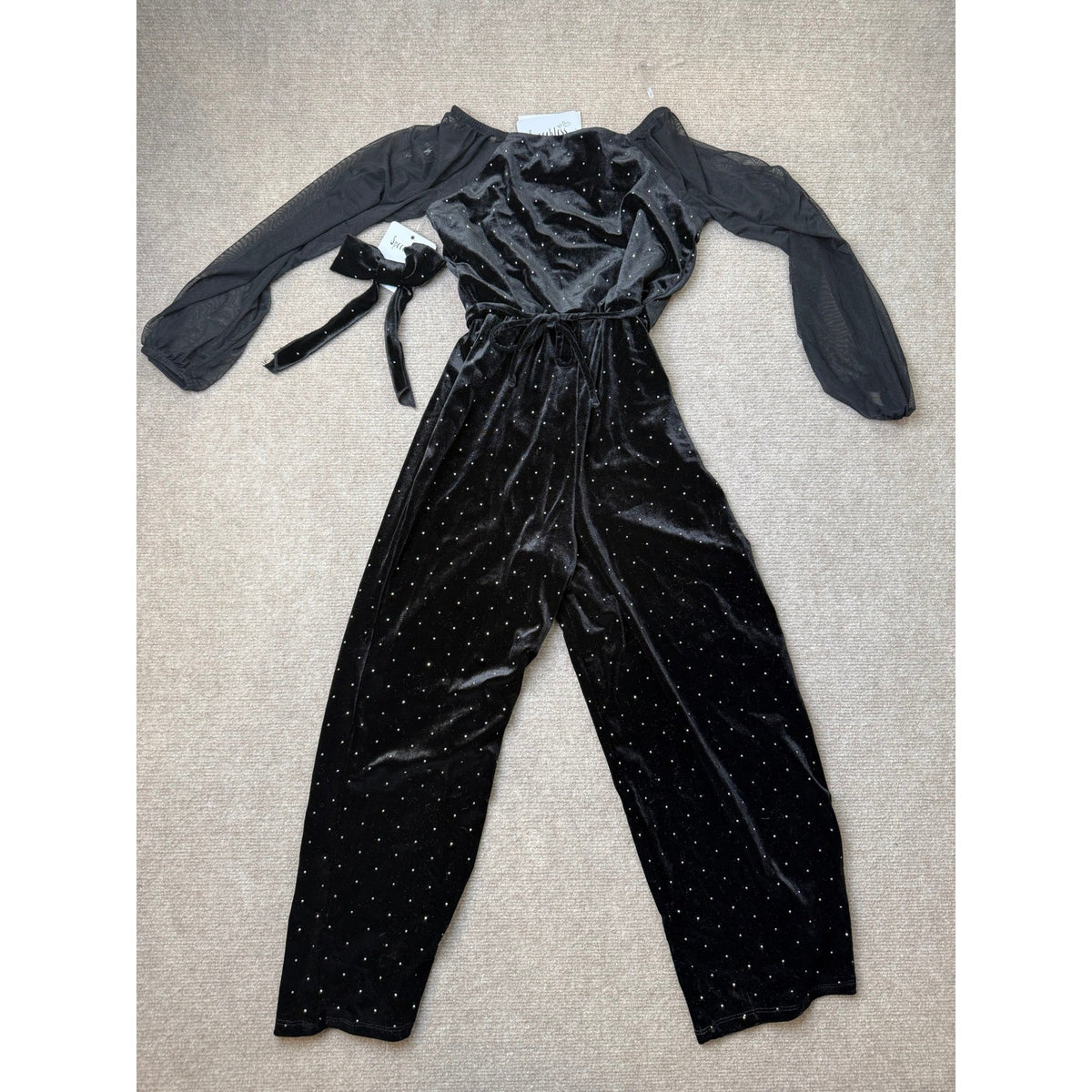 MSRP $74 Speechless Girls' 8 Black Velvet Pearl-Embellished Jumpsuit Long She
