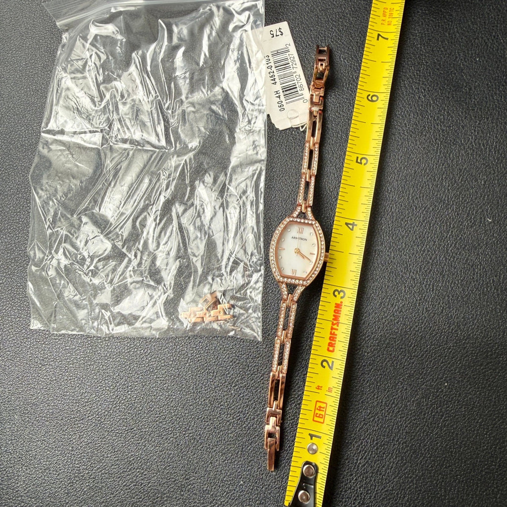 MSRP $75 Armitron 75/5902RG Women's Rose Gold Crystal Accented Watch New Batte