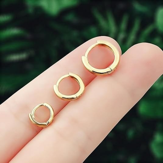 Set of 2 925 Silver 6mm Gold Color Huggie Hoop Earrings Cartilage Piercing Jewel