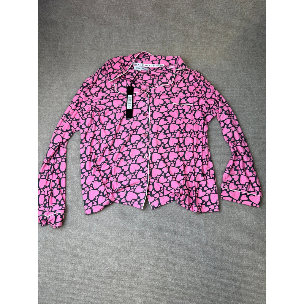 MSRP $48 White Mark Womens 1X Pink Hearts Long Sleeve 2 Piece Pajama Set