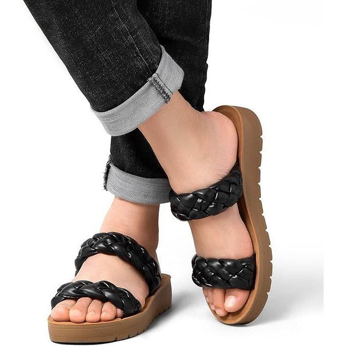 MaxMuxun Women's US 10 Braided Flat Sandals Open Toe Slide Sandals Slip On