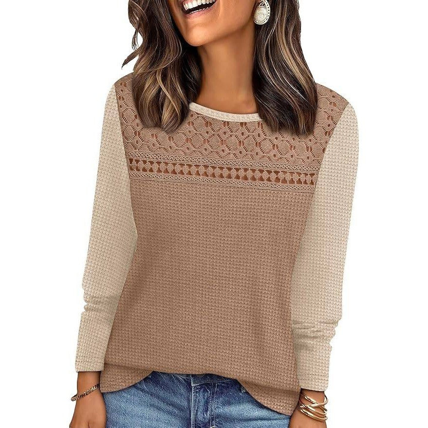 WIHOLL Women's XXL Lace Long Sleeve Shirt Loose Fit Top Casual Lightweight