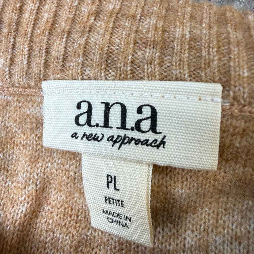 MSRP $38 A.N.A Womens L Petite Heather Brown Crew Neck Button Cardigan Long S