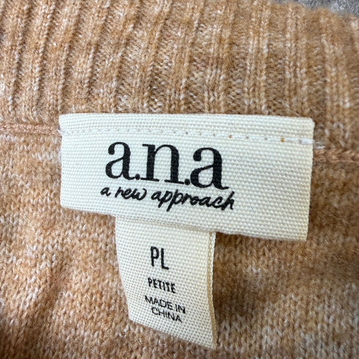MSRP $38 A.N.A Womens L Petite Heather Brown Crew Neck Button Cardigan Long S