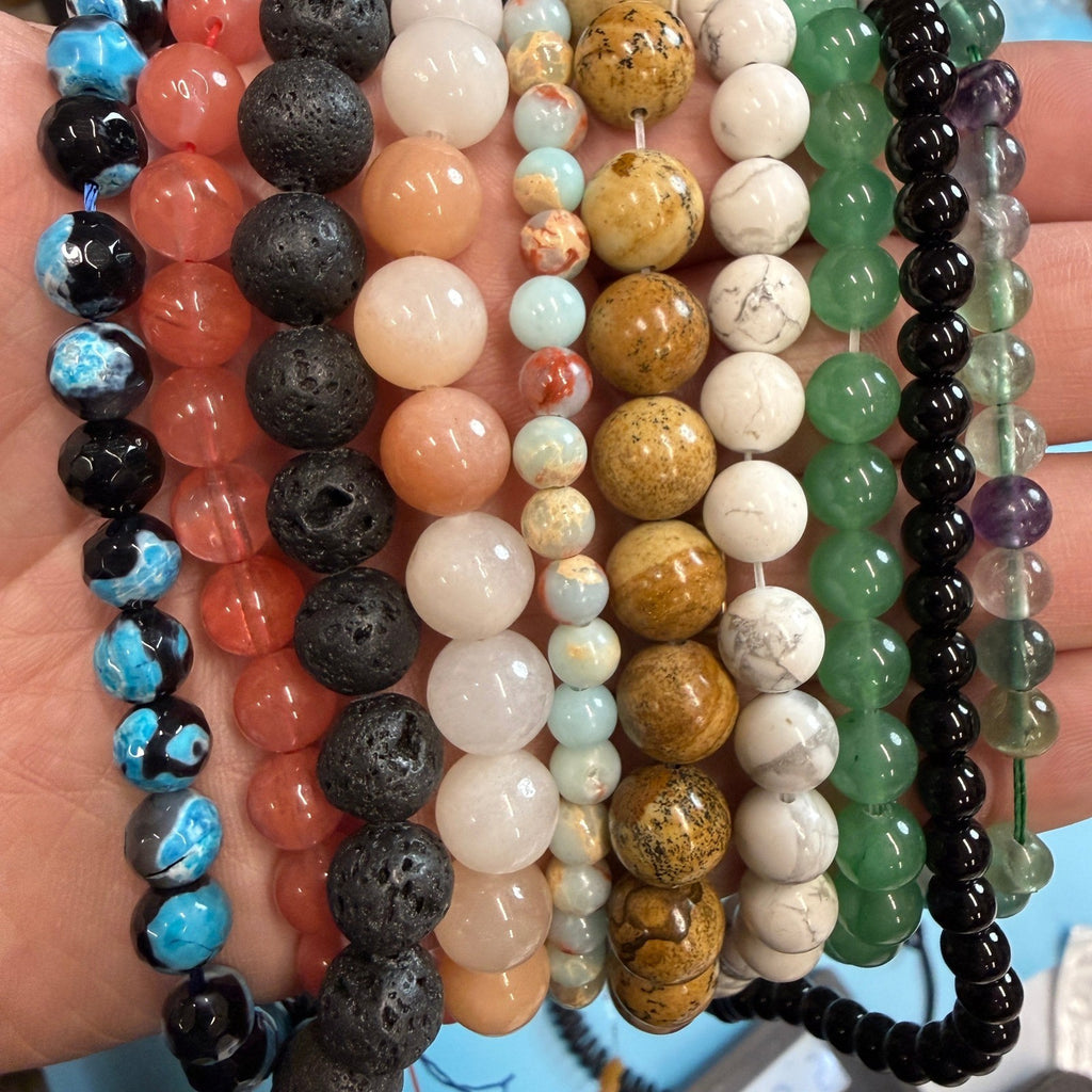 Set of 10 Natural Gemstone Round Beads Strands 15" Sizes 6,8,10 mm 14oz №B8