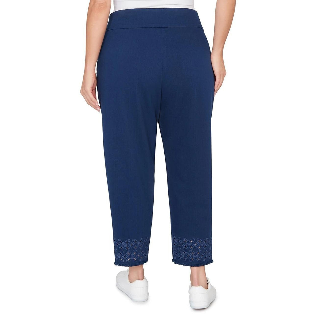 MSRP $68 Alfred Dunner Womens 20W Blue Geometric Embroidered Denim Ankle P