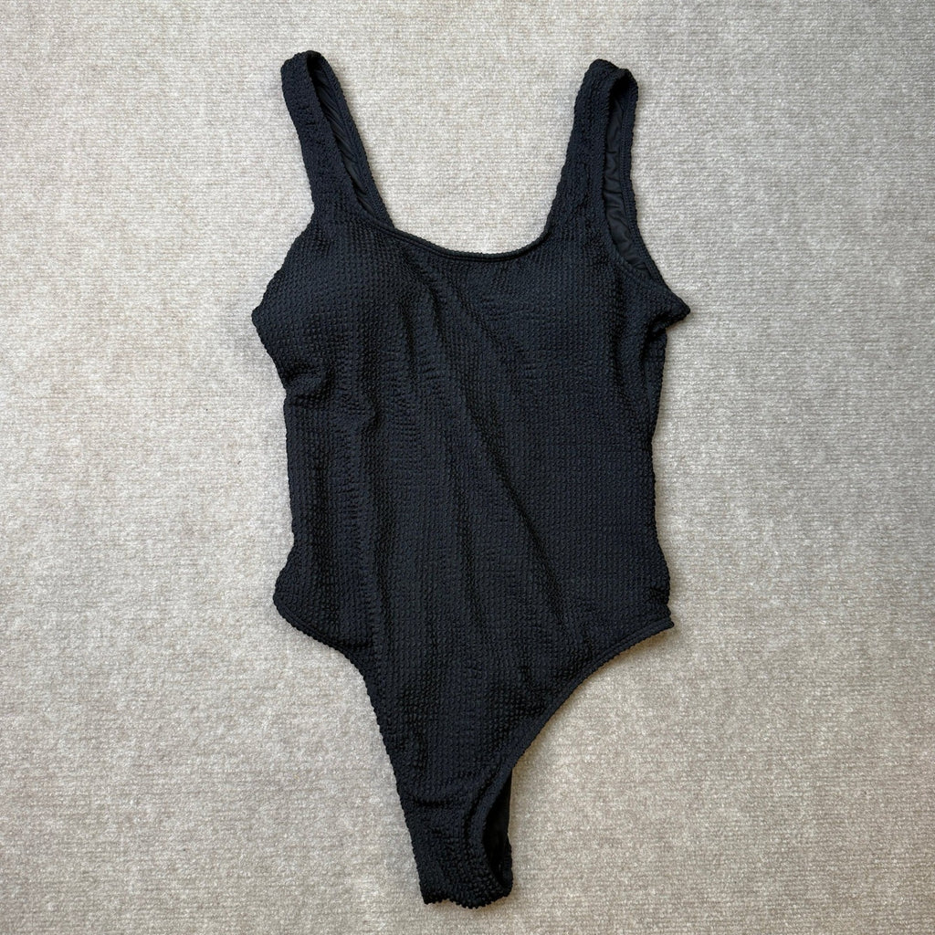 MSRP $40 Limeeke Women's M One Piece Swimsuit Solid Ribbed Monokini Swimwear