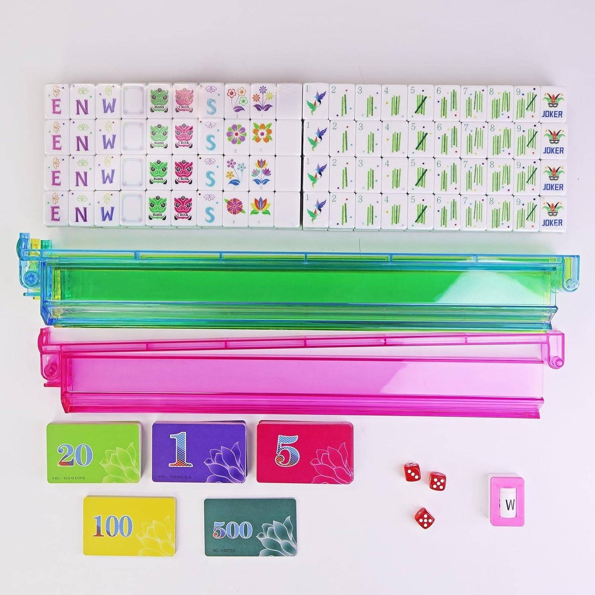 American Mahjong Game Set 160 Acrylic Tiles Red Carrying Case MISSING TABLE MAT