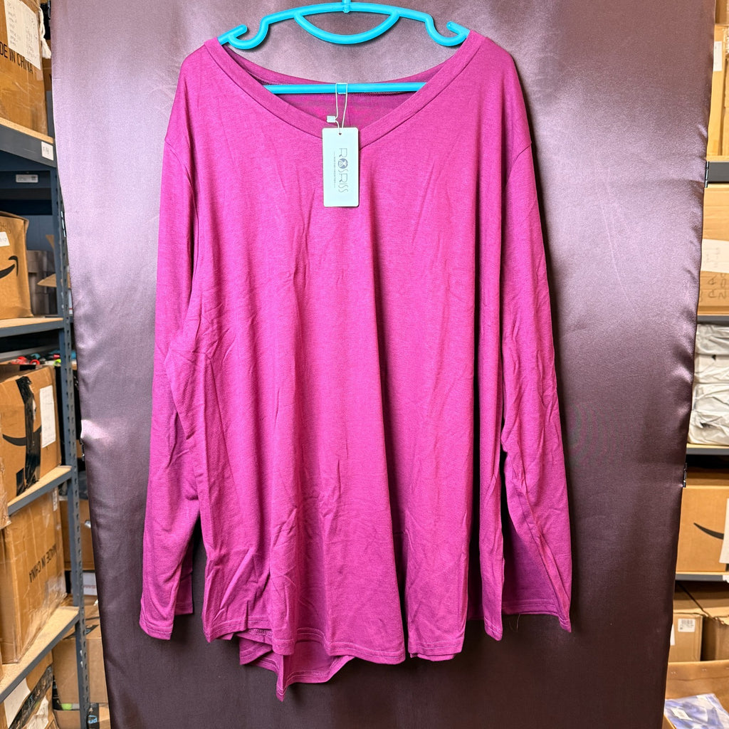 ROSRISS Womens Plus Size 14W-28W Top Long Sleeve Tee V-Neck Tunic Blouse T-Shirt