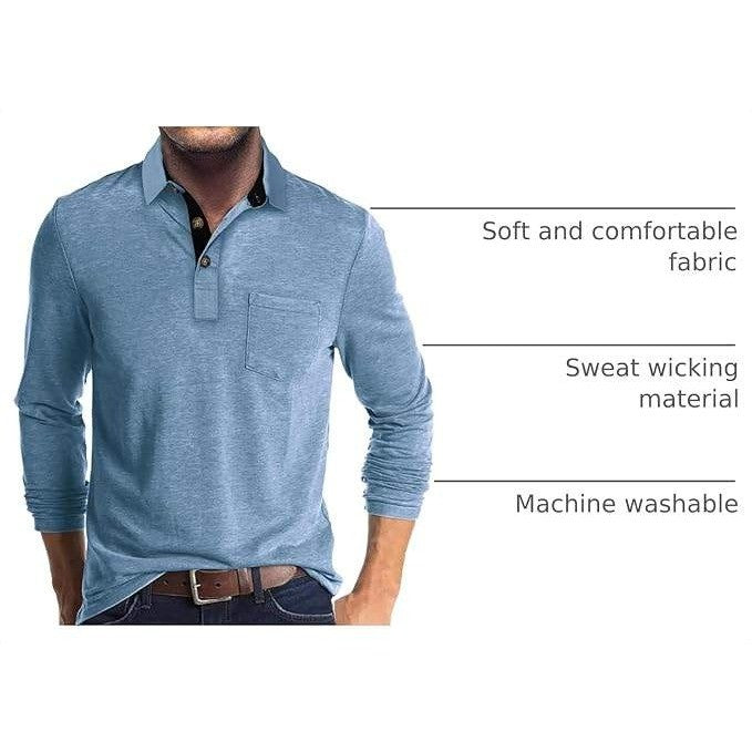 MSRP $36 Envmb Men's L Casual Long Sleeve Polo Shirt Button Collared Golf Shirt