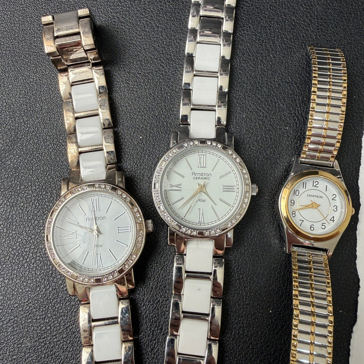 Set of 3 Armitron Women's Watches Silver, Gold Tone BROKEN, FOR PARTS