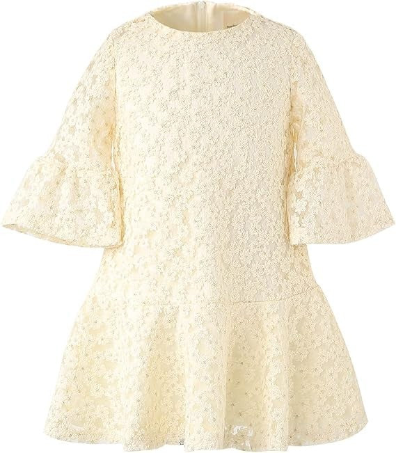 NWT Peaches Petal Sz 5 Ivory Flower Girl Daisy Floral Pattern 3/4 Sleeve Dress