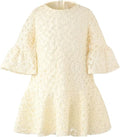 NWT Peaches Petal Sz 5 Ivory Flower Girl Daisy Floral Pattern 3/4 Sleeve Dress