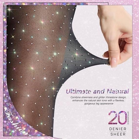 Set of 2 MANZI L-XL Black Rhinestone Sheer Tights Sparkle Shimmer Pantyhose