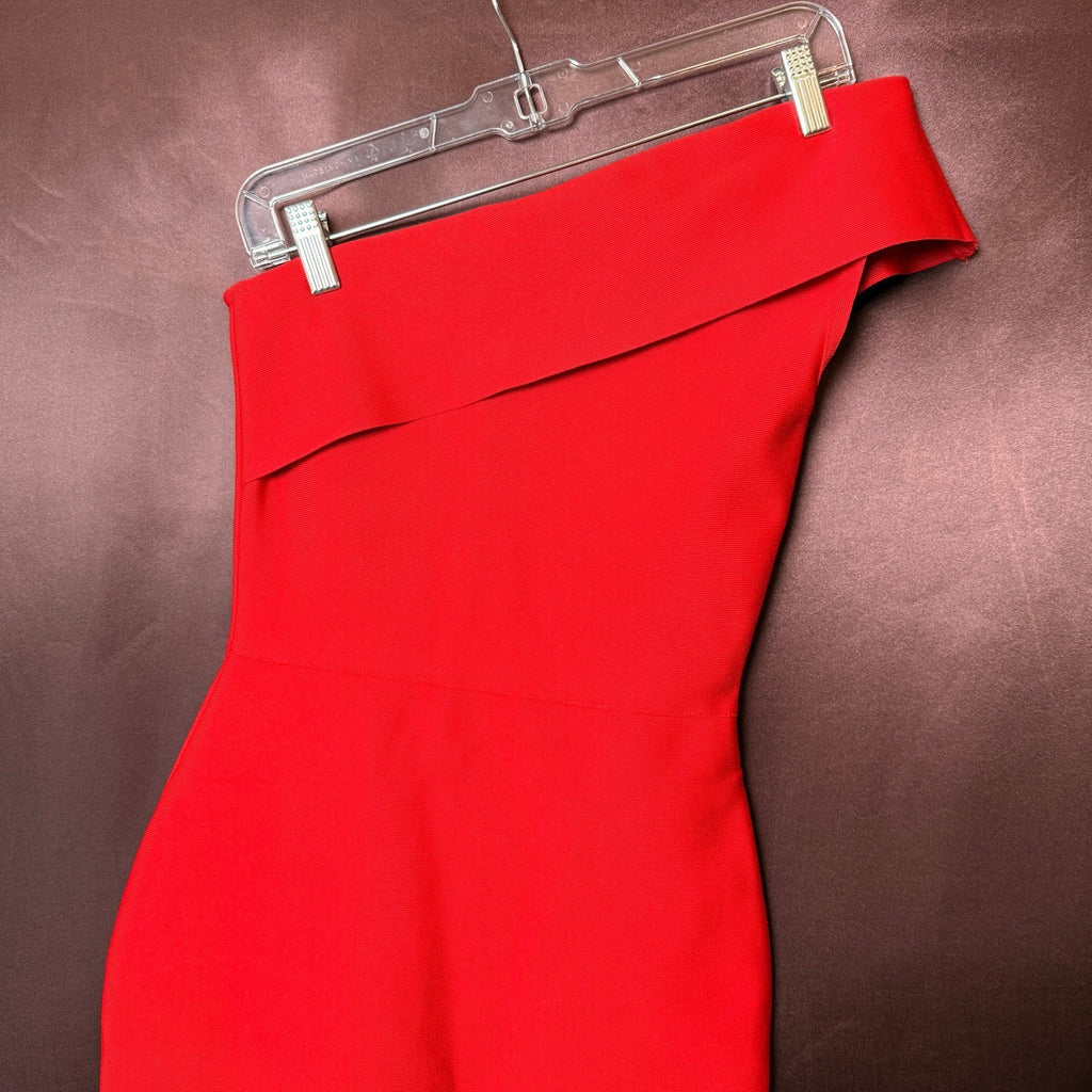 UONBOX Women's XS Red One Shoulder Sleeveless Bodycon Dress Midi Mermaid Banda