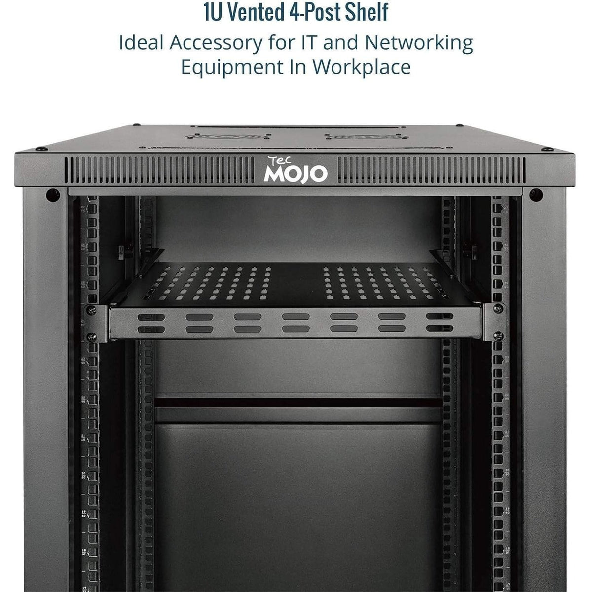 Tecmojo 1U 4-Post Vented Server Rack Mount Shelf, 21.7" Deep w/ Adjustable Depth