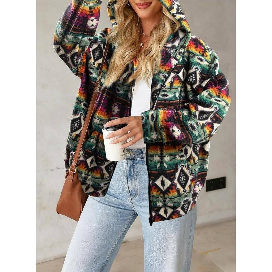 MSRP $35 LUKYCILD Women's S Western Aztec Print Zip up Hoodie Sweatshirt Sherpa