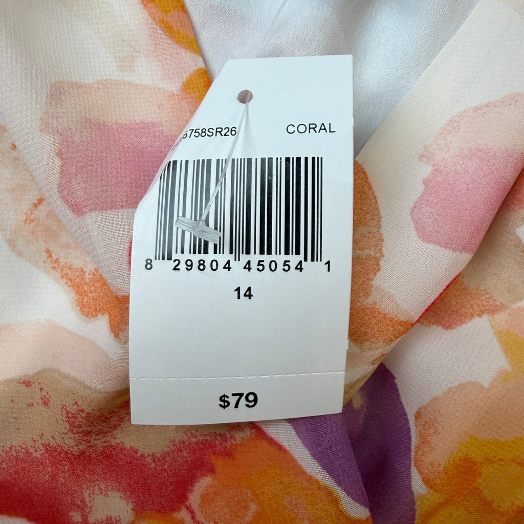 MSRP $79 Rabbit Rabbit Rabbit Womens 14 Coral Floral Midi Sleeveless Dress