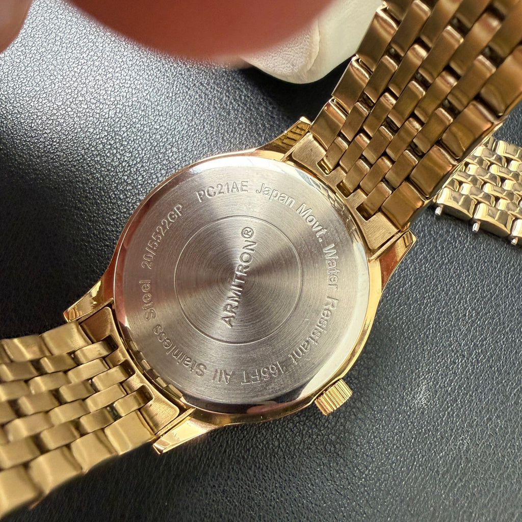 Armitron 20/5522GP Men's Crystal Accented Gold Tone Bracelet Watch New Battery