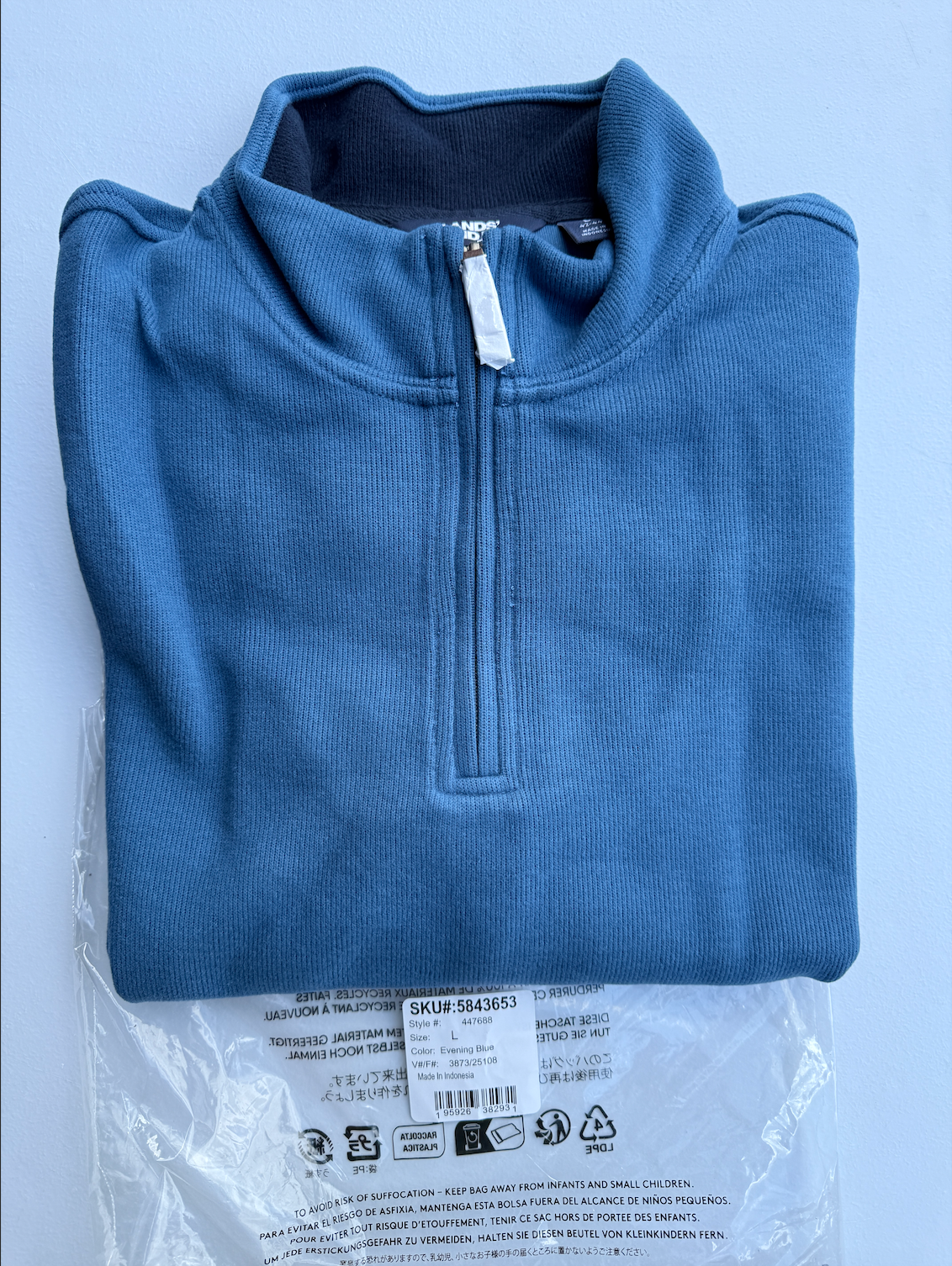 Lands' End Men's Bedford Rib Quarter Zip Pullover Sweater L,XL Soft Cozy Long Sl