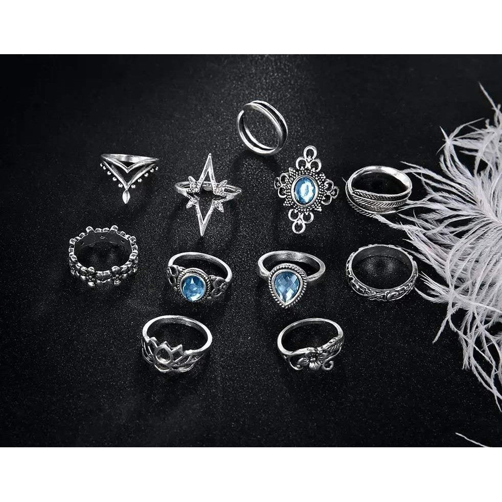 11 pcs Retro Ring Set, Ring Pack, Silver Statement Ring, Vintage Rings for Women