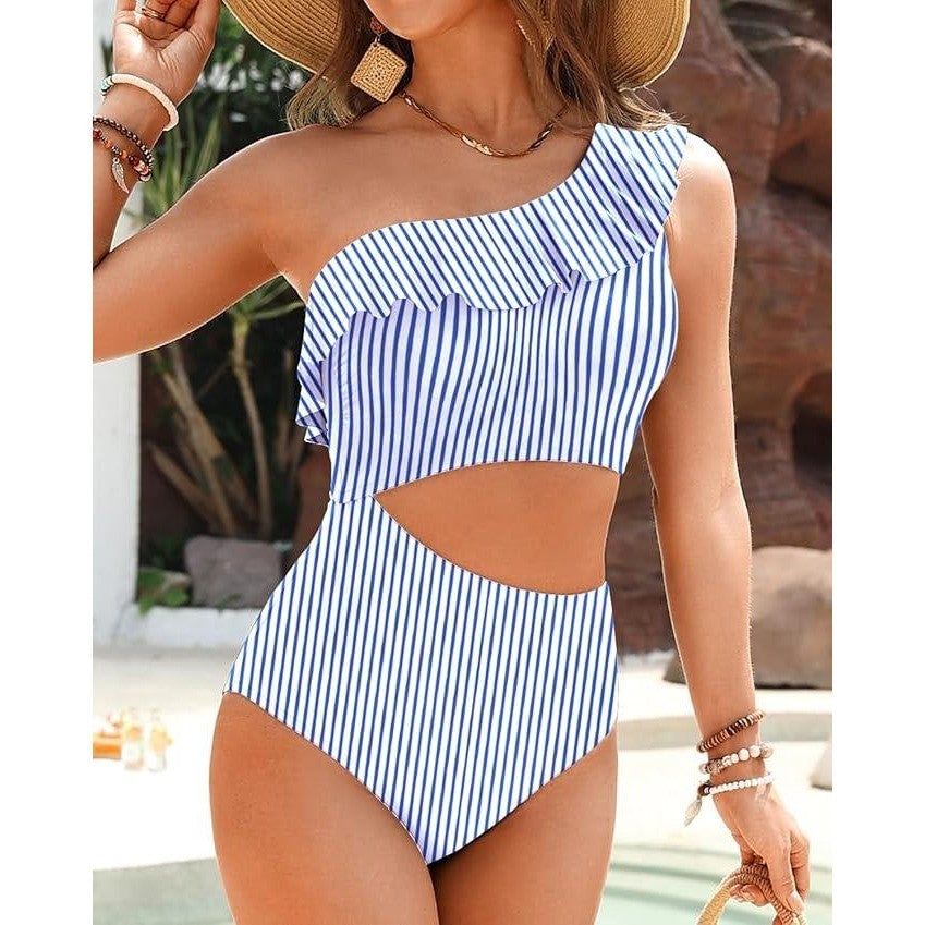 MSRP $36 Talisea Women's M One Piece Cutout Swimsuit One Shoulder Ruffle Cut
