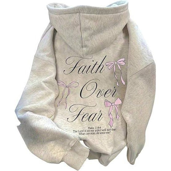 MSRP $43 SweatyRocks Women's M Grey Y2k Bow Graphic Long Sleeve Hoodies Faith