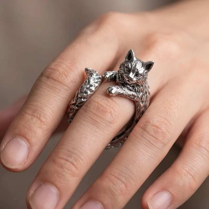 Cat Kitten Ring 925 Sterling Silver Womens Vintage Gothic Punk Jewelry Size 6