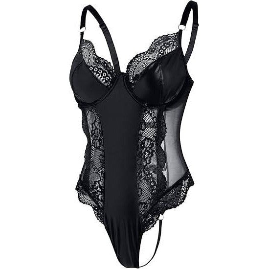 MSRP $34 Lilosy Women's 3XL Black One Piece Sexy Leather Underwire Push Up