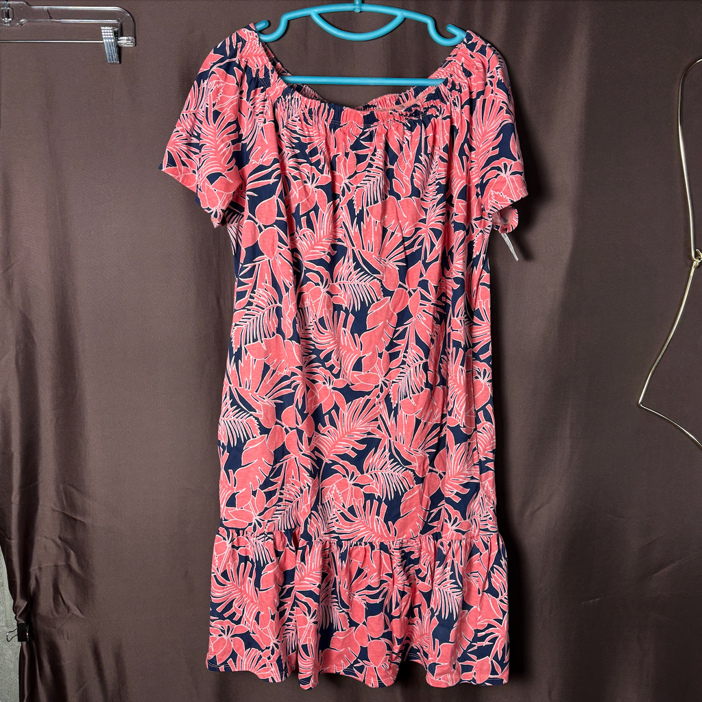 Lands' End Women's M-L LONG Off the Shoulder Ruffled Swim Cover-Up Dress  Please