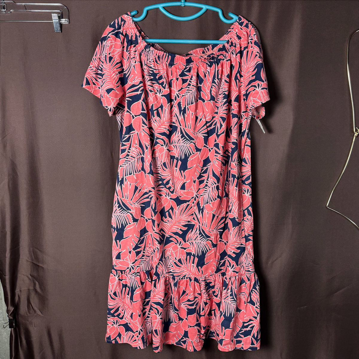 Lands' End Women's M-L LONG Off the Shoulder Ruffled Swim Cover-Up Dress  Please