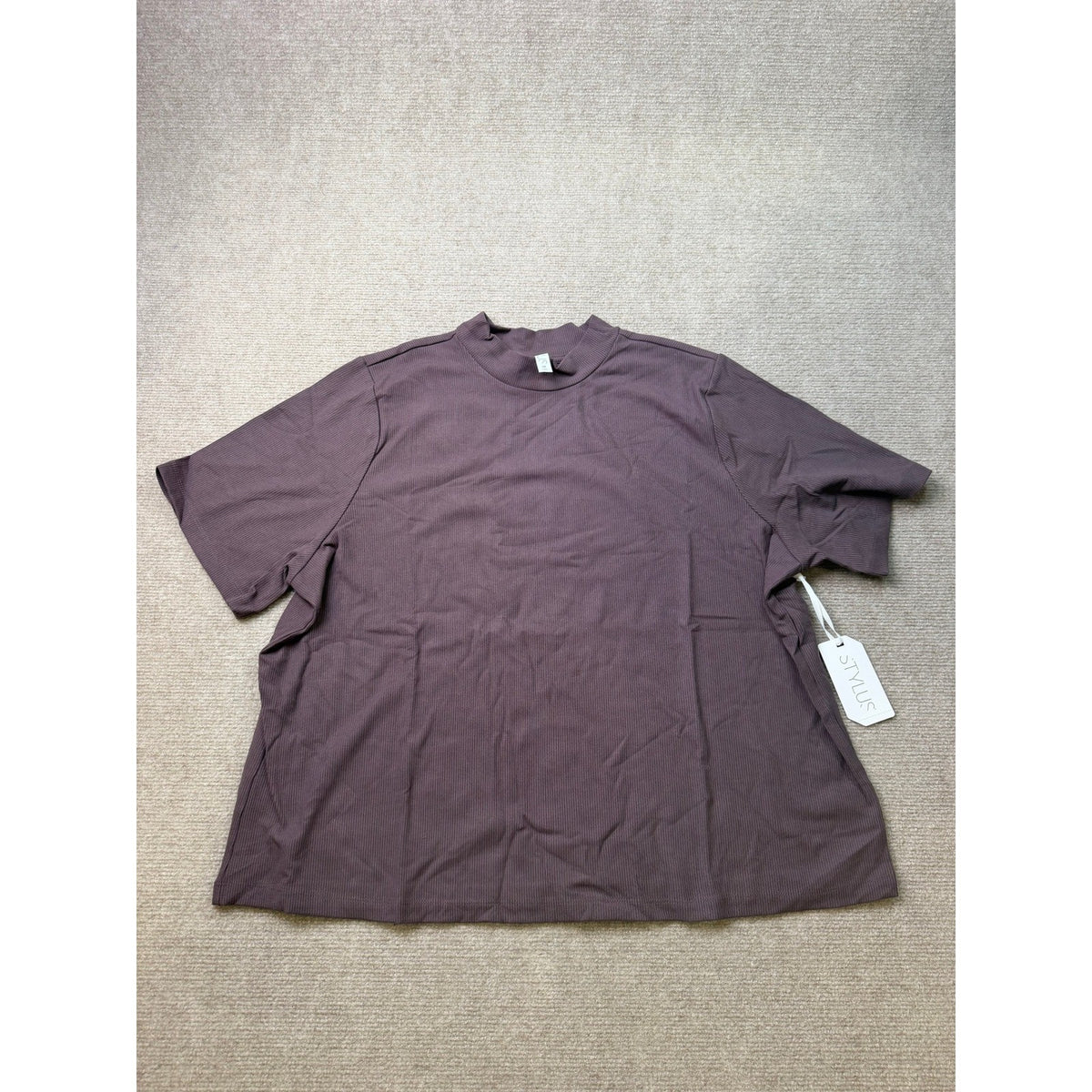 MSRP $40 Stylus Womens 2X Raisin Mock Neck Short Sleeve T-Shirt